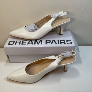 DREAM PAIRS Womens Sling Back Kitten Heel Pumps White Vegan Leather Size 8.5